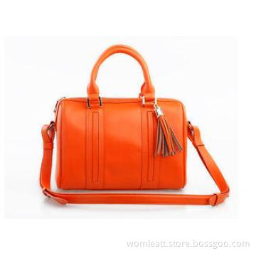 Smooth Orange Ladies Leather Handbags Small Duffle Bag with